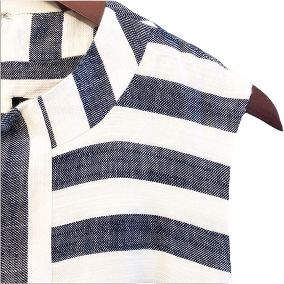 SHARAGANO NWT Sleeveless Striped Zip Dress Size 10 in Navy Blue Stripe - Picture 3 of 9